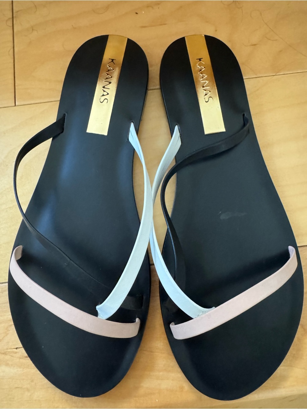 Kaanas Black Sandals with Blush and Pale Blue Straps Made in Brazil size 6M
